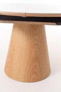 Mesa de comedor extensible 120/160*76 cm, chapa roble y porcelánico blanco