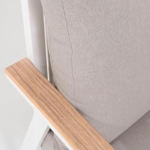 Set de exterior Corinto extructura blanco con madera y tejido beige