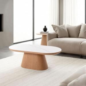 Mesa de sofá 120 cm. Chapa roble y porcelánico blanco