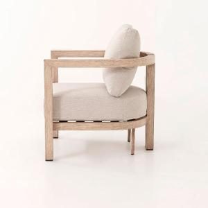 Ava outdoor set, sofa, 2 armchairs and sofa table in wood-effect aluminum and beige fabric