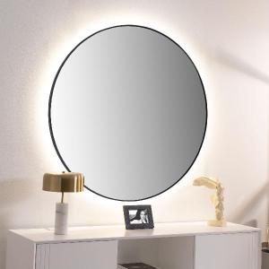 Espejo luz led resina negro redondo 18 cm