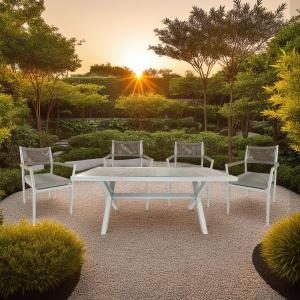 Mesa exterior blanco y tapa ceramica 185*94*75 cm