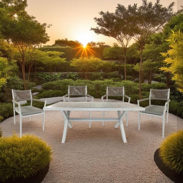 MESA PARA EXTERIOR 185*94*75 CM, ALUMINIO BLANCO Y TAPA CERAMICA EFECTO MADERA