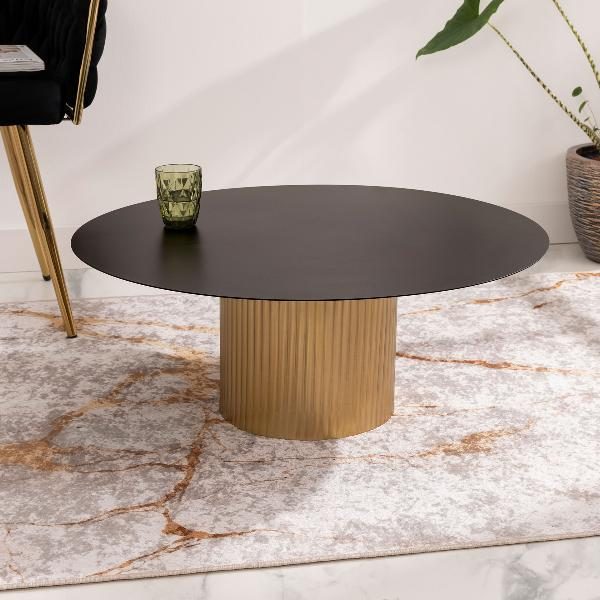 MESA CENTRO 80*80*32 CM. METAL DORADO Y TAPA METAL NEGRO