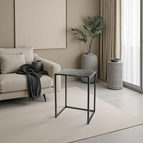 MESITA AUXILIAR BASE METAL, TAPA MARMOL. 58*40*30 CM