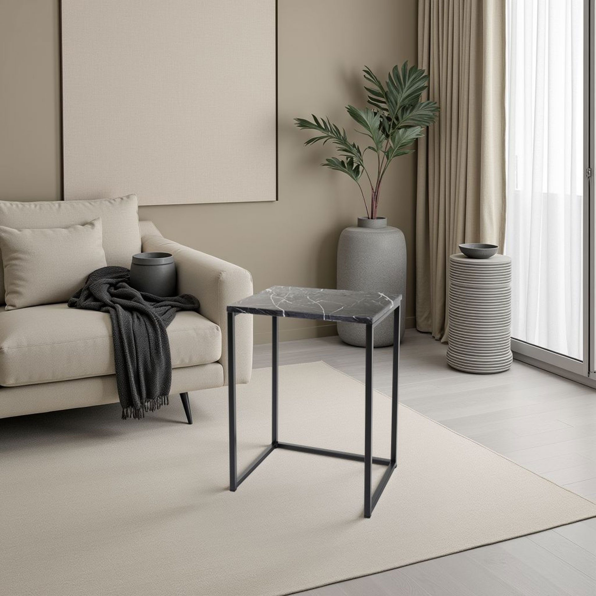 Mesita auxiliar metal y tapa marmol 58*40*30 (Elegir color metal y color tapa)