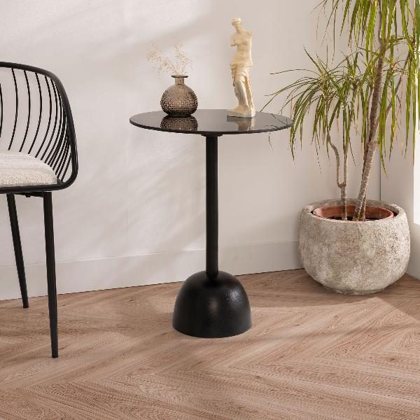MESA AUXILIAR60*46*46 CM. BASE METAL NEGRO Y TAPA MARMOL NEGRO