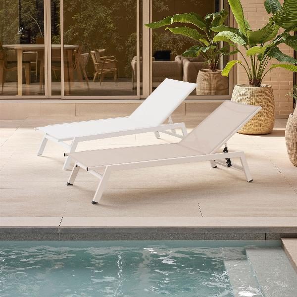 TUMBONA RECLINABLE DE EXTERIOR SOFIA, ALUMINIO BLANCO Y TEXTILENE BLANCO 192*56*31.5/91 CM