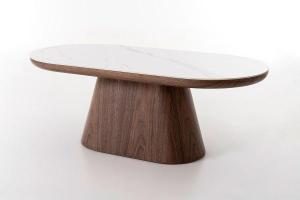 Couchtisch mit Eichenfurnierbasis und weißer Porzellanplatte