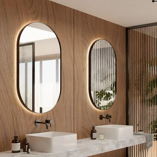 ESPEJOS OVALADOS CON PULSADOR LUZ LED. 100*60 CM (SE PUEDE COLGAR EN VERTICAL/HORIZONTAL)