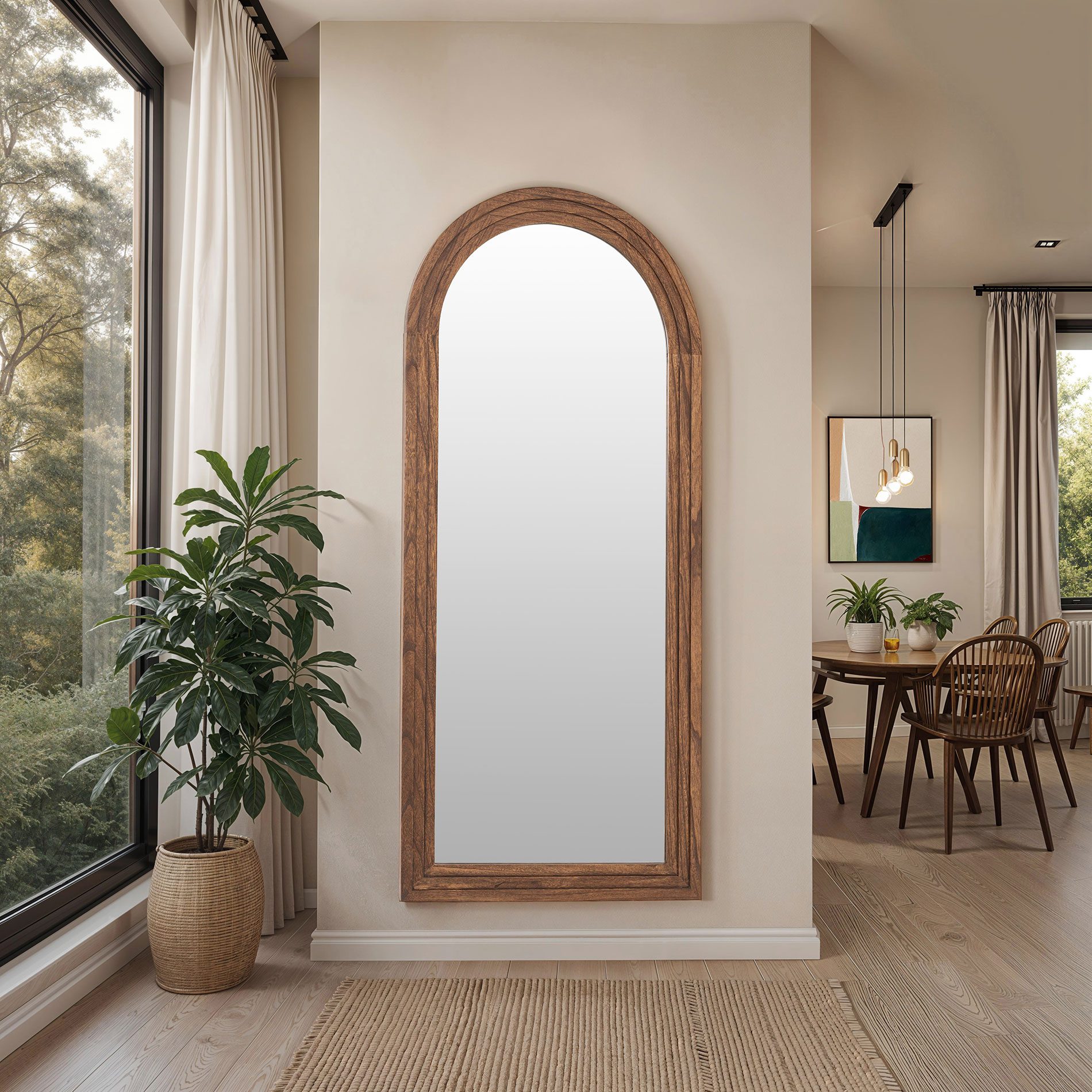 Espejo extra grande, marco de madera nogal