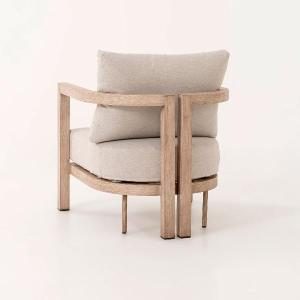 Ava outdoor set, sofa, 2 armchairs and sofa table in wood-effect aluminum and beige fabric