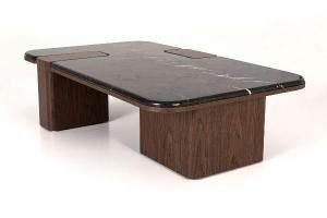 Mesa de sofá Delfos, chapa nogal y porcelánico blanco 120 cm