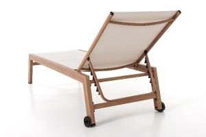 Olivia Sonnenliege, verstellbar, Aluminium in Holzoptik und weißes Textilene