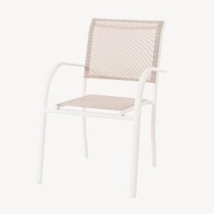 Silla Valentina apilable, aluminio Blanco y textilene beige