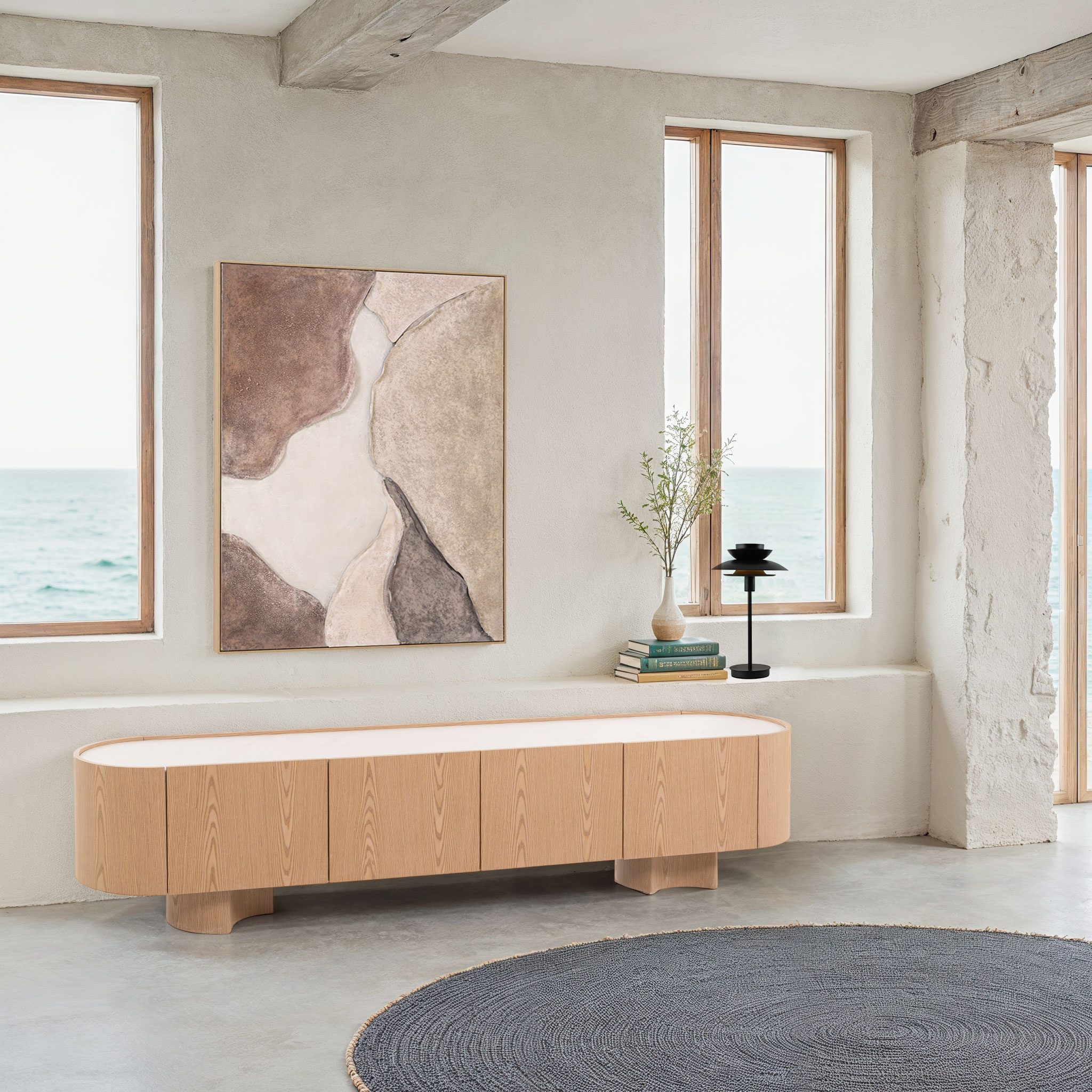 Mueble TV Pompeya chapa roble y porcelánico 221 cm