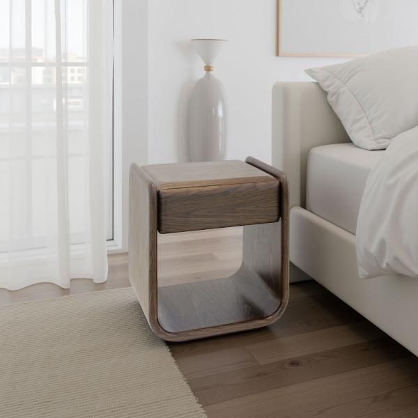 MESITA POMPEYA. 1 CAJÓN, CHAPA MADERA NOGAL. 51*40.5*56.5 CM