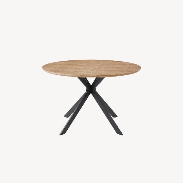 MESA COMEDOR TAPA REDONDA 120*120*75CM, TAPA CHAPA ROBLE, PIE METAL NEGRO