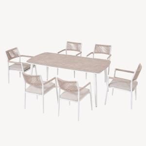 Set comedor terraza blanco y asiento beige