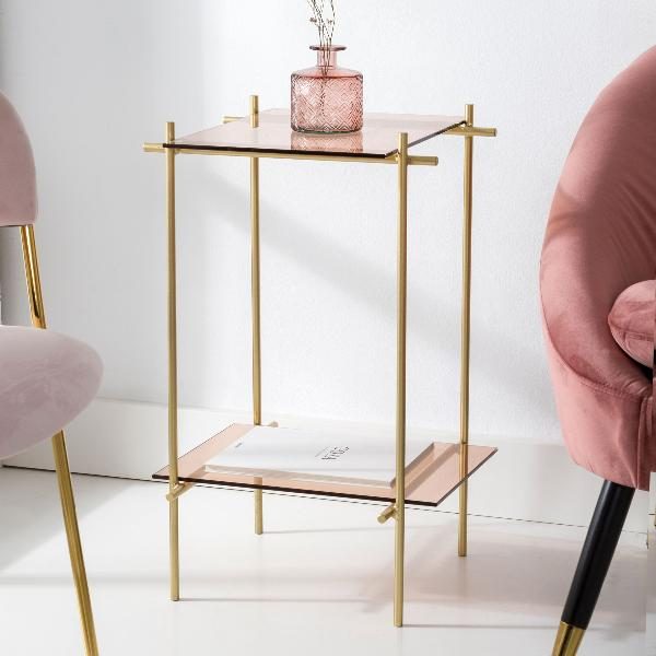 MESITA FORJA 12MM, TAPA Y BALDA CRISTAL PARSOL. 40*60*40 CM