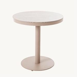 Mesa redonda Martina 80 cm diametro, aluminio blanco y tapa efecto marmol beige