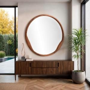 Espejo circular madera nogal