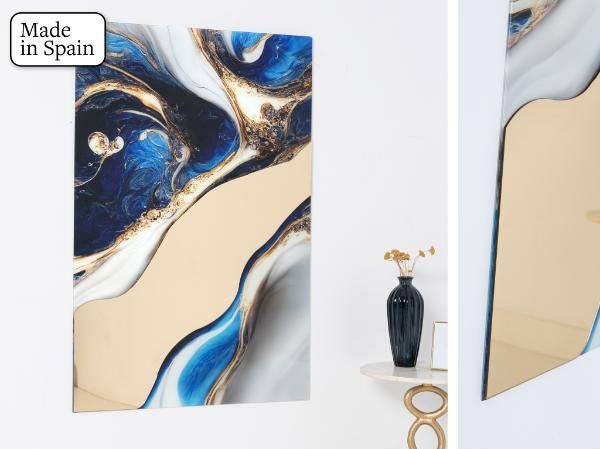 CUADRO CRISTAL + METRACRILATO ESPEJO ORO.