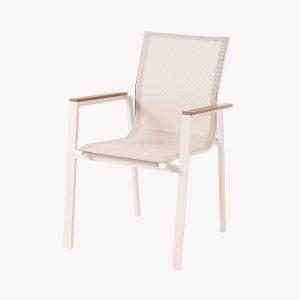 Enma stackable chair, beige aluminum and beige textilene