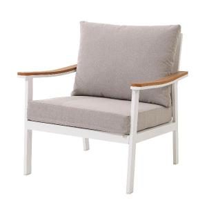 Set de exterior Corinto extructura blanco con madera y tejido beige