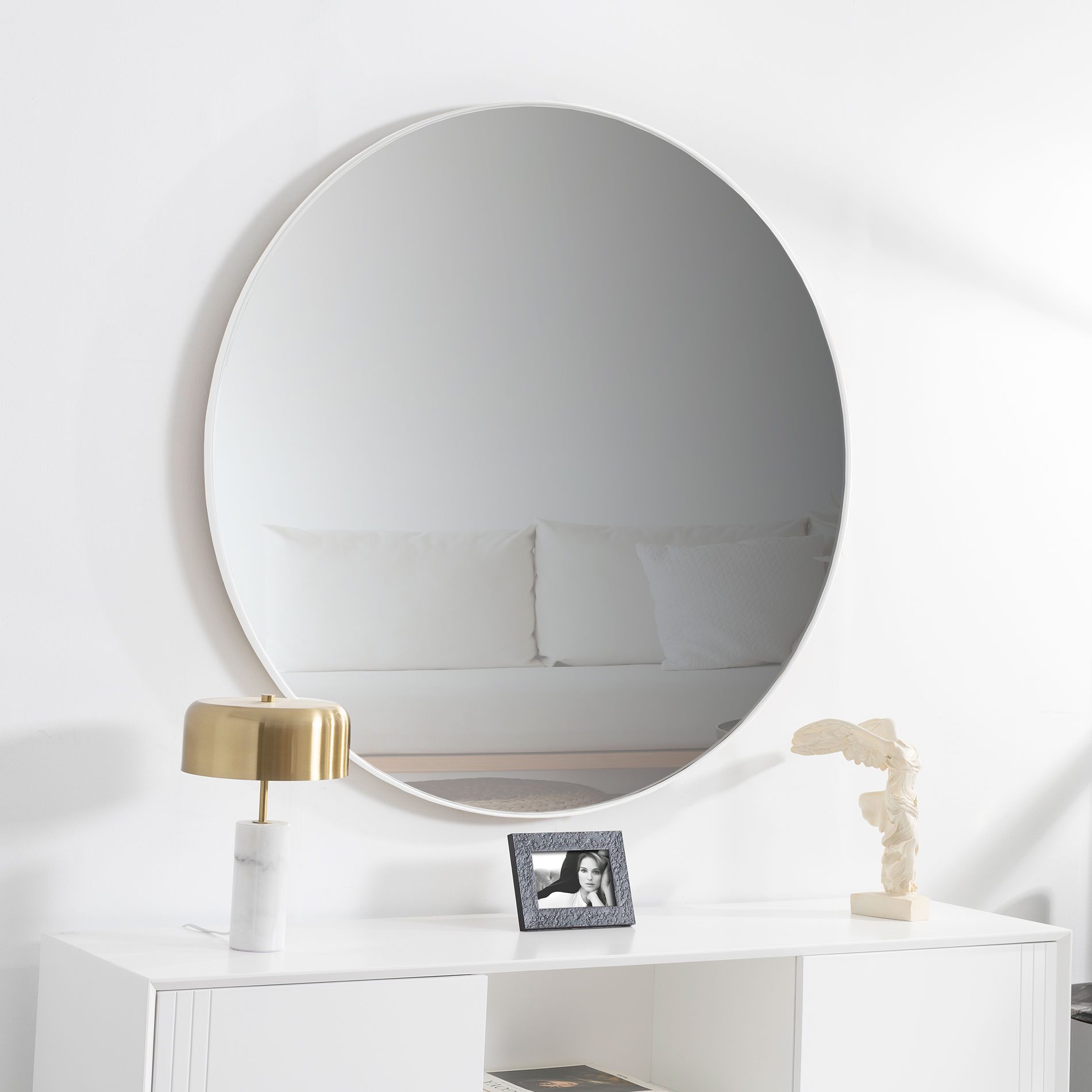 Espejo redondo marco blanco 80 cm