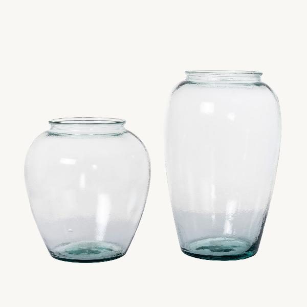 SET 2 FLOREROS MESON 38*24 / 28*26 CM. VIDRIO RECILADO TRANSPARENTE