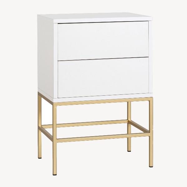MESITA PUSH 2 CAJONES LACADA BLANCO. BASE METAL ORO. 74*48*33,5 CM