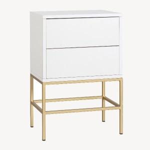 Mesita Push 2 cajon lacado blanco base oro 48 cm