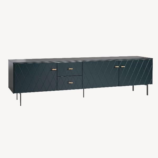 MUEBLE TV DIAMOND 3 PUERTAS + 2 CAJONES, VISAGRAS Y CAJONES DE FRENO 222*50.5*40 CM. LACADO VERDE OSCURO