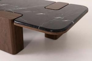 Mesa de sofá Delfos, chapa nogal y porcelánico blanco 120 cm