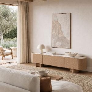 Mueble TV Pompeya chapa roble y porcelánico 221 cm