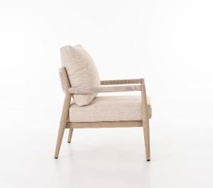 Set terraza Formentor, sofa, 2 butacas y mesa centro aluminio imitación madera y asiento beige