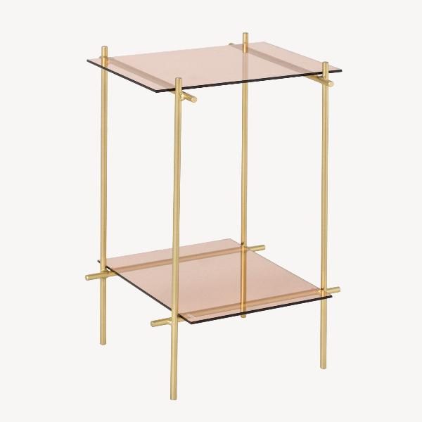 MESITA FORJA 12MM, TAPA Y BALDA CRISTAL PARSOL. 40*60*40 CM