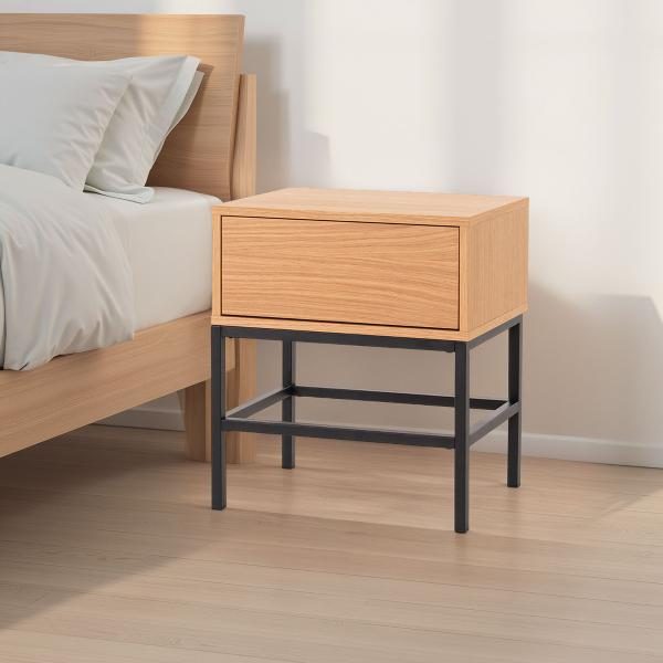 MESITA PUSH 1 CAJON CHAPA ROBLE. BASE METAL NEGRO. 48*55*33,5 CM