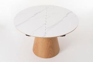 Mesa de comedor extensible 120/160*76 cm, chapa roble y porcelánico blanco