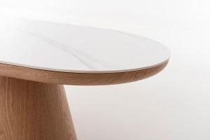 Mesa de sofá 120 cm. Chapa roble y porcelánico blanco