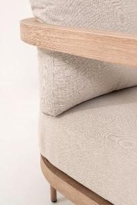 Ava outdoor set, sofa, 2 armchairs and sofa table in wood-effect aluminum and beige fabric