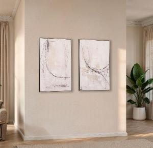 Set de 2 cuadros al óleo con marco de madera. 60*90 cm/ud.