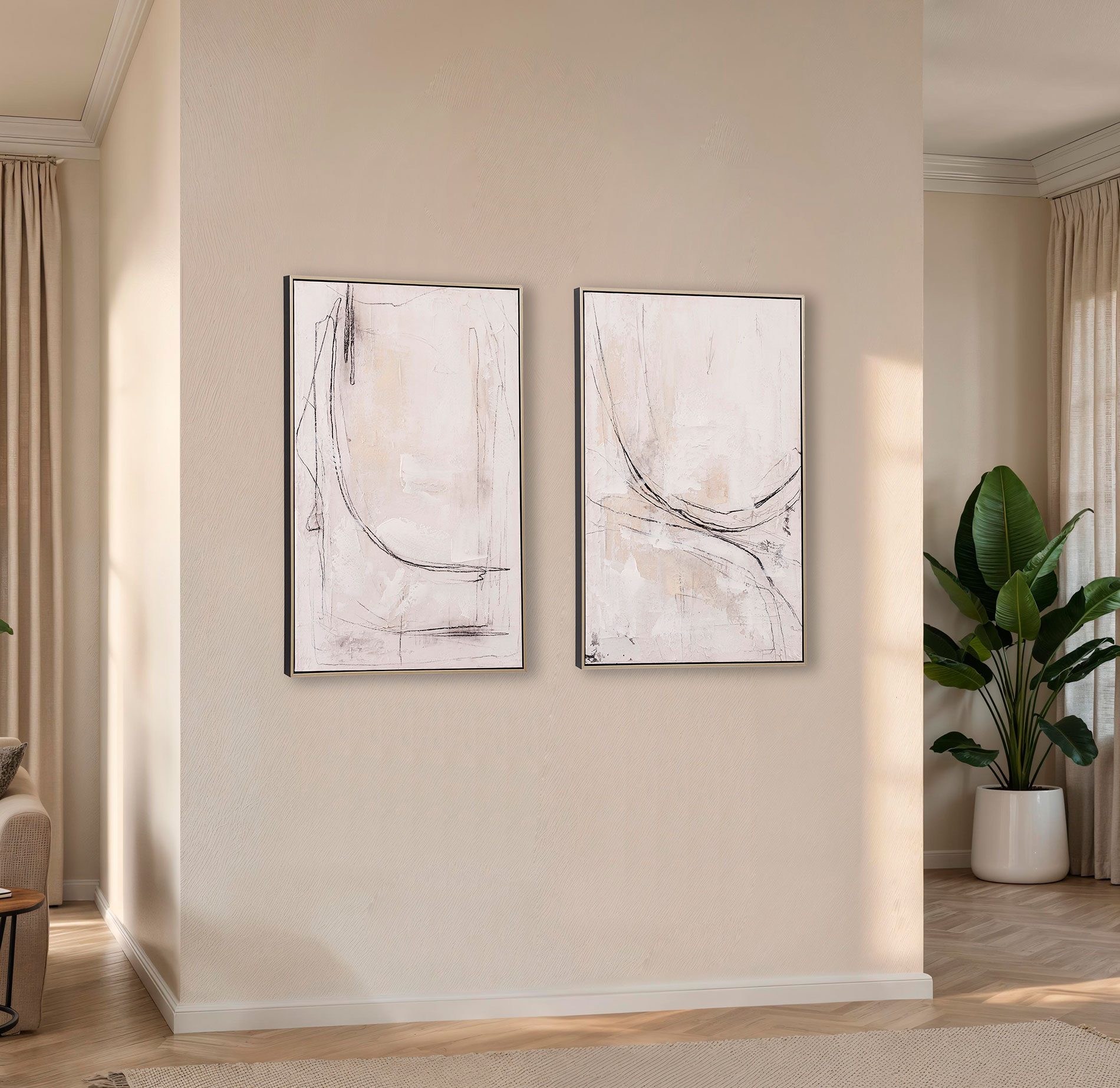 Set de 2 cuadros al óleo con marco de madera. 60*90 cm/ud.