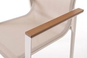 Enma stackable chair, beige aluminum and beige textilene
