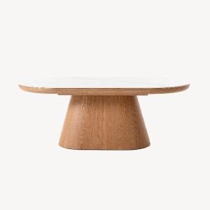 Mesa de sofá 120 cm. Chapa roble y porcelánico blanco