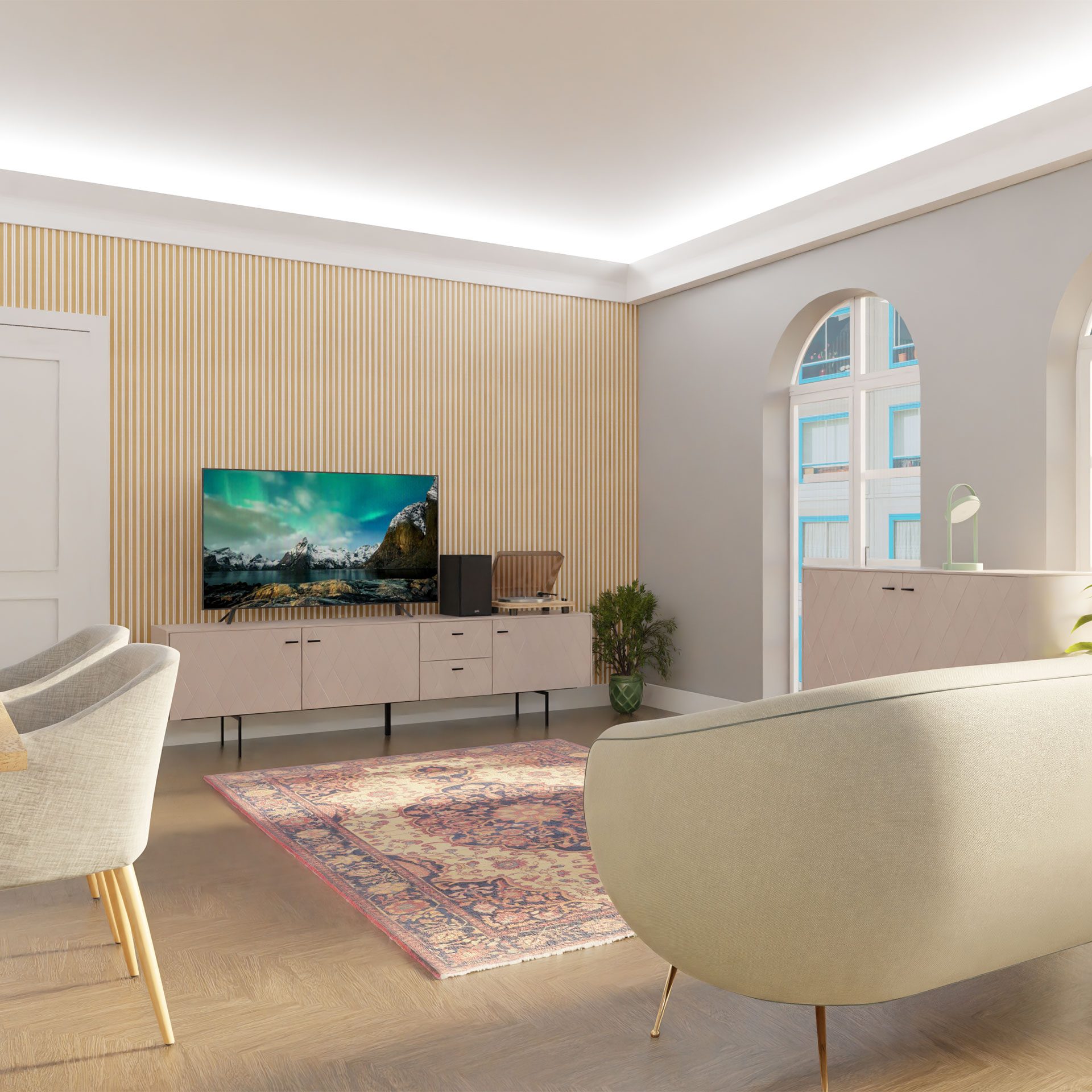 Mueble TV Diamond 3 P + 2 C lacado visón 222*50*40 cm