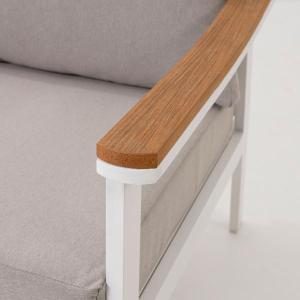 Set de exterior Corinto extructura blanco con madera y tejido beige