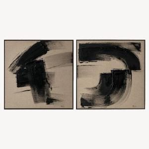 Set of 2 oil paintings 80*80*3.5cm, black wooden frame