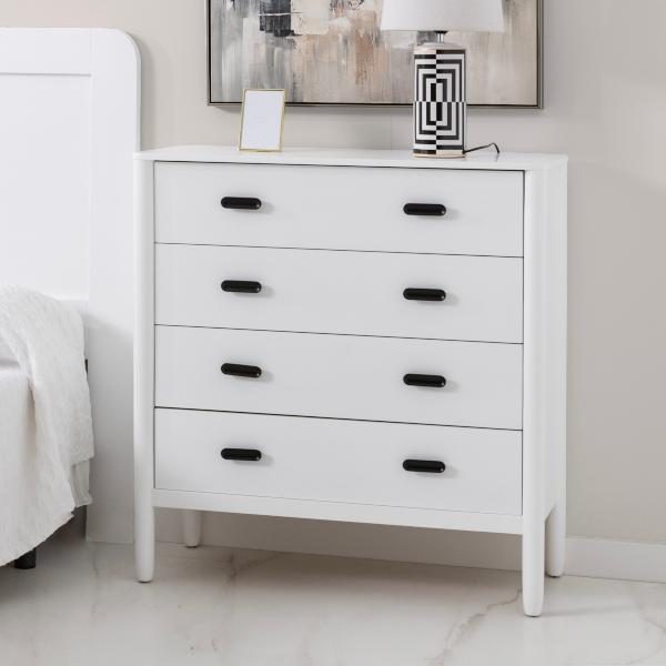 COMODA 4 CAJONES FLORENCIA PATA REDONDA, LACADA BLANCO 102*41*95 CM (GUIAS EXTRAIBLES DE BOLAS)